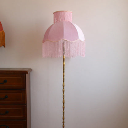 Traditional Vintage Cylinder Semicircle Tassel Fabric Copper 1-Light Standing Floor Lamp For Living Room