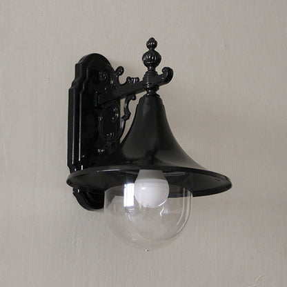 Traditional Vintage Waterproof Flared Carved Iron Die-Cast Aluminum Acrylic 1-Light Outdoor Wall Sconce Lamp For Garden