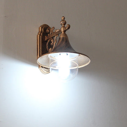 Traditional Vintage Waterproof Flared Carved Iron Die-Cast Aluminum Acrylic 1-Light Outdoor Wall Sconce Lamp For Garden