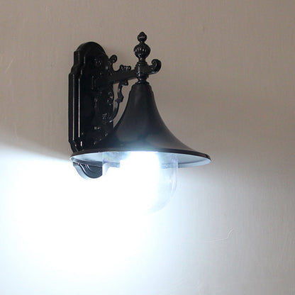 Traditional Vintage Waterproof Flared Carved Iron Die-Cast Aluminum Acrylic 1-Light Outdoor Wall Sconce Lamp For Garden