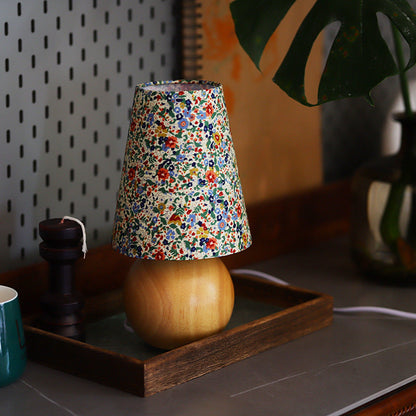 Traditional Vintage Cylinder Ball Round Table Floral Solid Wood Fabric 1-Light Table Lamp For Bedroom