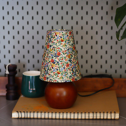 Traditional Vintage Cylinder Ball Round Table Floral Solid Wood Fabric 1-Light Table Lamp For Bedroom