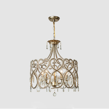 Modern Luxury Circle Heart Round Teardrop Hardware Crystal Brass 5/8 Light Chandelier For Living Room