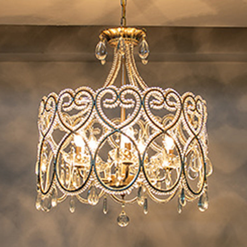 Modern Luxury Circle Heart Round Teardrop Hardware Crystal Brass 5/8 Light Chandelier For Living Room