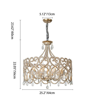 Modern Luxury Circle Heart Round Teardrop Hardware Crystal Brass 5/8 Light Chandelier For Living Room