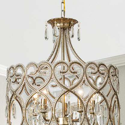 Modern Luxury Circle Heart Round Teardrop Hardware Crystal Brass 5/8 Light Chandelier For Living Room