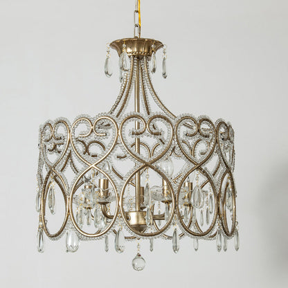 Modern Luxury Circle Heart Round Teardrop Hardware Crystal Brass 5/8 Light Chandelier For Living Room