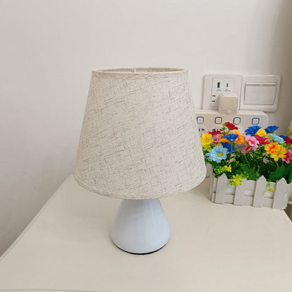 Modern Minimalist Round Table Tapered Iron Fabric 1-Light Table Lamp For Bedroom