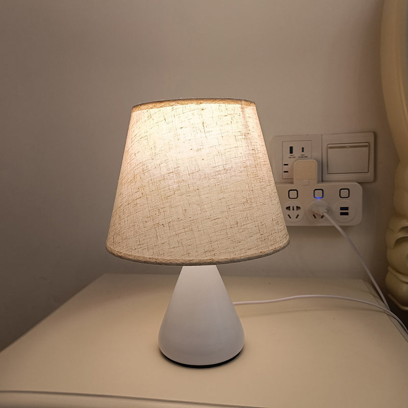 Modern Minimalist Round Table Tapered Iron Fabric 1-Light Table Lamp For Bedroom