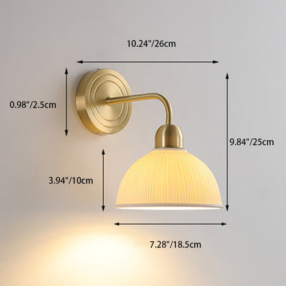 Modern Minimalist Half Circle Striped Disc Base Copper Ceramic 1-Light Wall Sconce Lamp For Bedroom