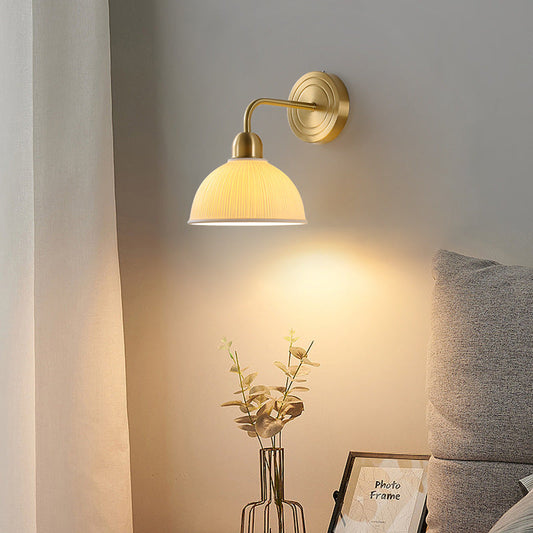 Modern Minimalist Half Circle Striped Disc Base Copper Ceramic 1-Light Wall Sconce Lamp For Bedroom