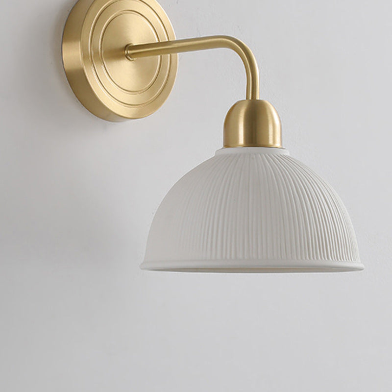 Modern Minimalist Half Circle Striped Disc Base Copper Ceramic 1-Light Wall Sconce Lamp For Bedroom