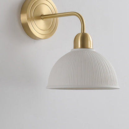 Modern Minimalist Half Circle Striped Disc Base Copper Ceramic 1-Light Wall Sconce Lamp For Bedroom