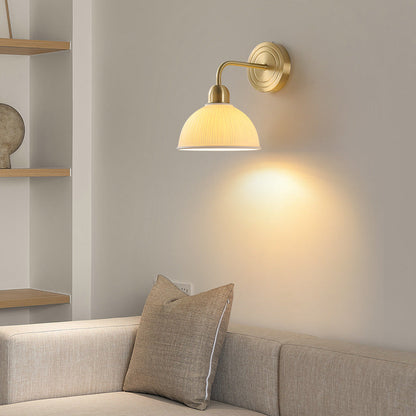 Modern Minimalist Half Circle Striped Disc Base Copper Ceramic 1-Light Wall Sconce Lamp For Bedroom