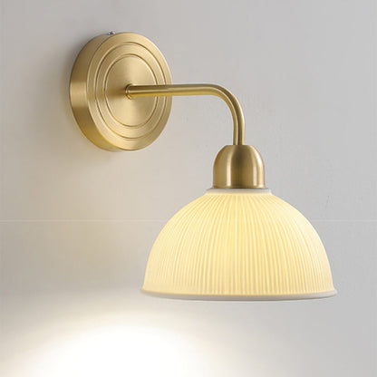 Modern Minimalist Half Circle Striped Disc Base Copper Ceramic 1-Light Wall Sconce Lamp For Bedroom