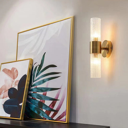 Contemporary Scandinavian Cylinder Disc Base Hardware Glass 2-Light Wall Sconce Lamp For Bedroom