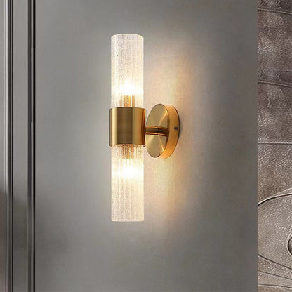 Contemporary Scandinavian Cylinder Disc Base Hardware Glass 2-Light Wall Sconce Lamp For Bedroom