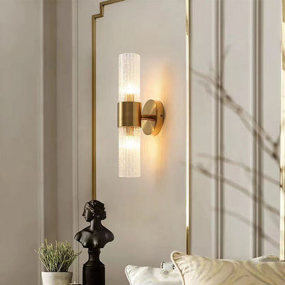 Contemporary Scandinavian Cylinder Disc Base Hardware Glass 2-Light Wall Sconce Lamp For Bedroom