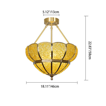 Traditional Vintage Semicircle Umbrella Copper Crystal 3-Light Pendant Light For Living Room