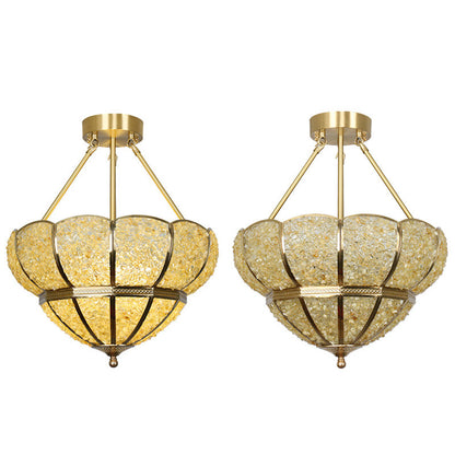Traditional Vintage Semicircle Umbrella Copper Crystal 3-Light Pendant Light For Living Room