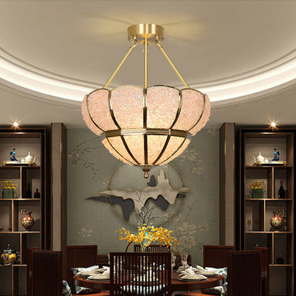 Traditional Vintage Semicircle Umbrella Copper Crystal 3-Light Pendant Light For Living Room