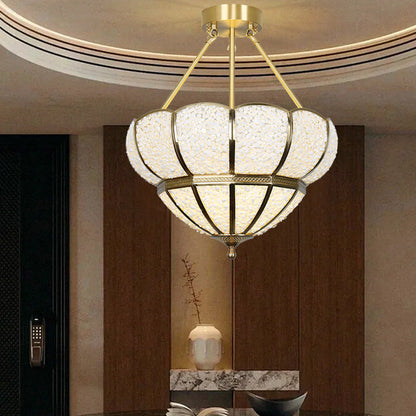Traditional Vintage Semicircle Umbrella Copper Crystal 3-Light Pendant Light For Living Room