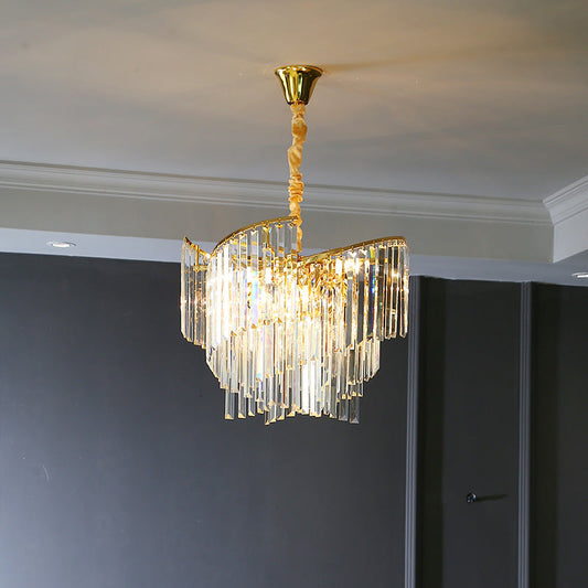 Modern Luxury Screw Multi-Level Long Rectangle Hardware Crystal 10/16/24 Light Chandelier For Living Room