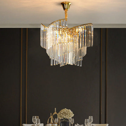 Modern Luxury Screw Multi-Level Long Rectangle Hardware Crystal 10/16/24 Light Chandelier For Living Room