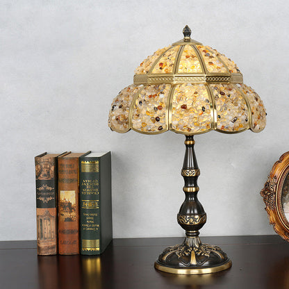 Modern Minimalist Half Round Oval Disc Base Copper Crystal 1-Light Table Lamp For Bedroom