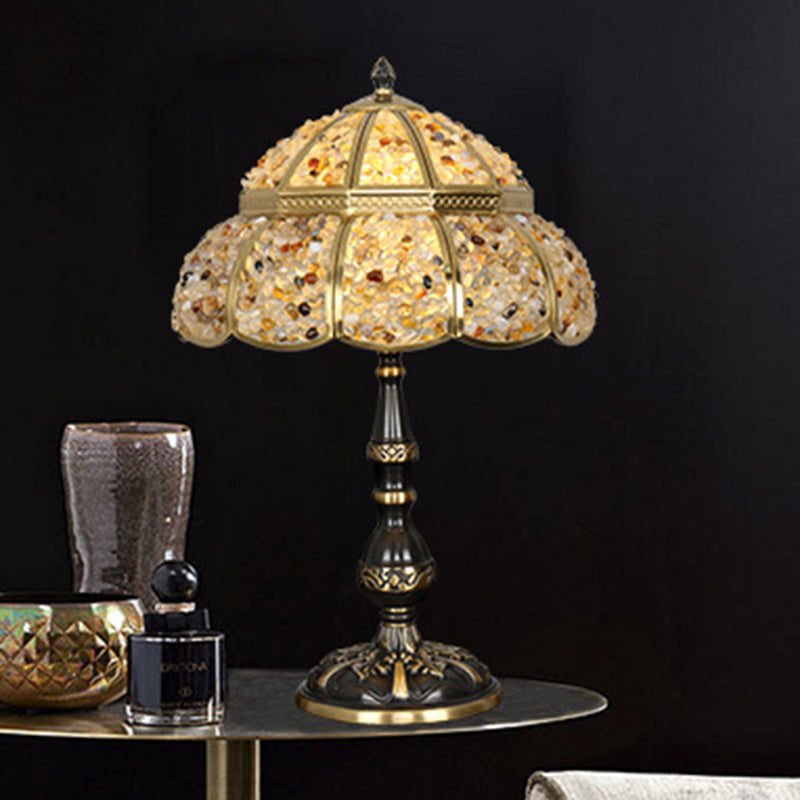Modern Minimalist Half Round Oval Disc Base Copper Crystal 1-Light Table Lamp For Bedroom