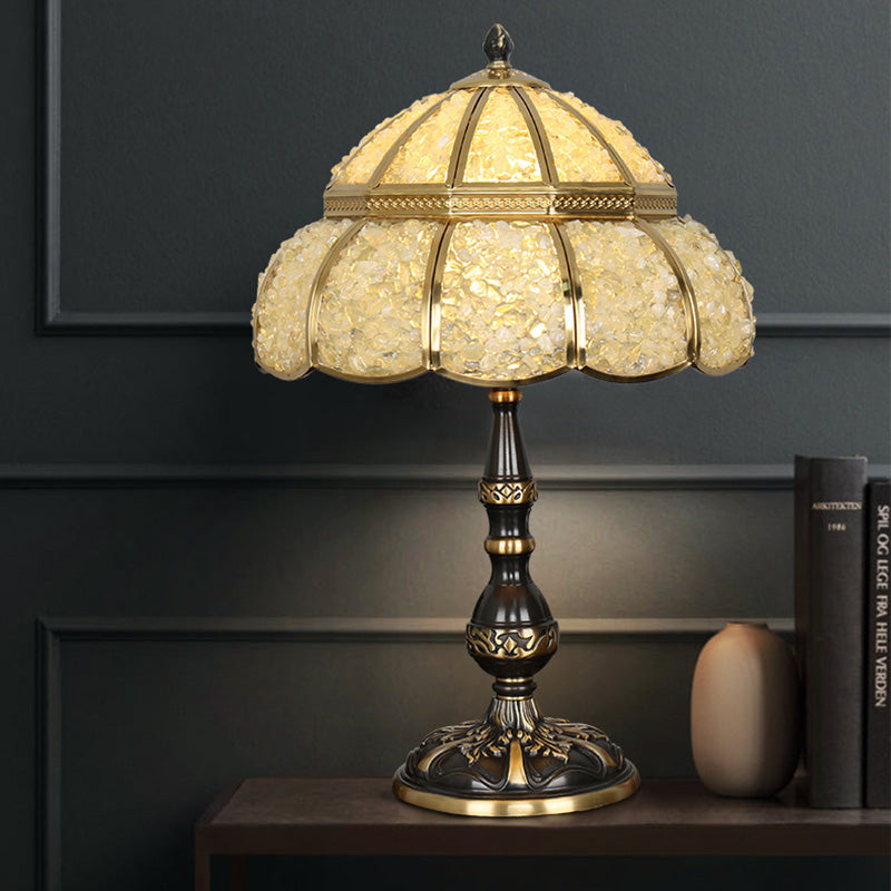 Modern Minimalist Half Round Oval Disc Base Copper Crystal 1-Light Table Lamp For Bedroom