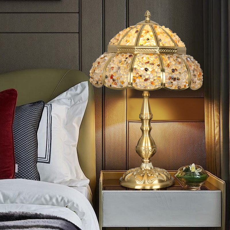 Modern Minimalist Half Round Oval Disc Base Copper Crystal 1-Light Table Lamp For Bedroom