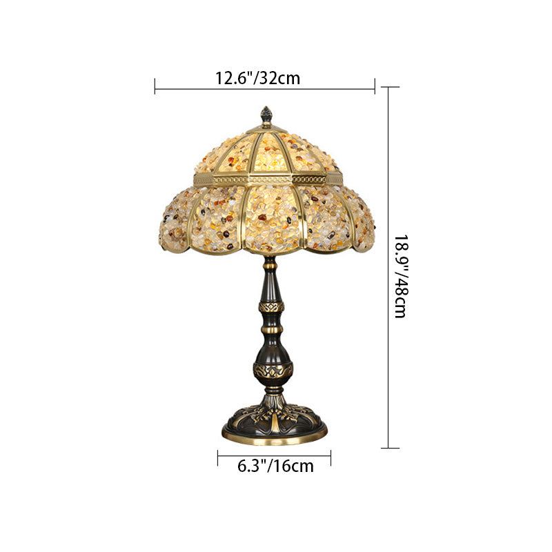 Modern Minimalist Half Round Oval Disc Base Copper Crystal 1-Light Table Lamp For Bedroom