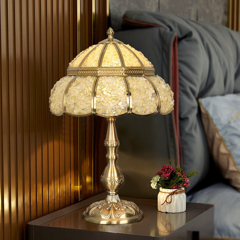 Modern Minimalist Half Round Oval Disc Base Copper Crystal 1-Light Table Lamp For Bedroom