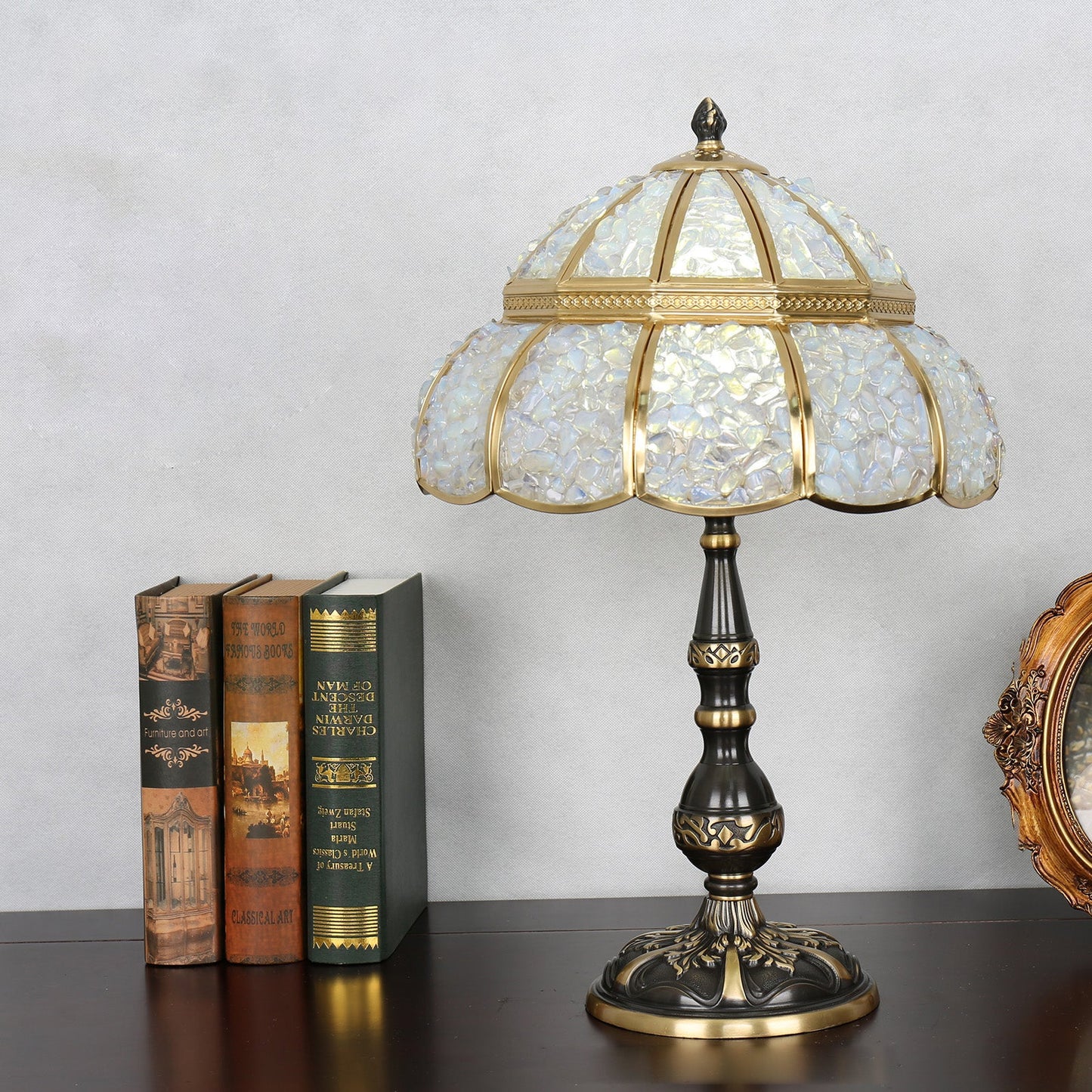 Modern Minimalist Half Round Oval Disc Base Copper Crystal 1-Light Table Lamp For Bedroom