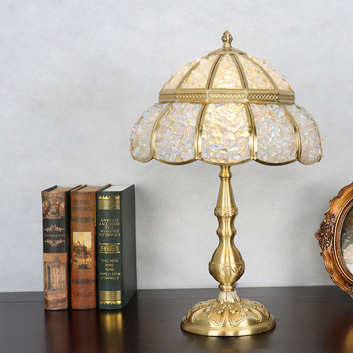 Modern Minimalist Half Round Oval Disc Base Copper Crystal 1-Light Table Lamp For Bedroom