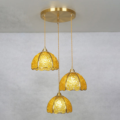 Contemporary Scandinavian Half Circle Stripe Shard Crystal Brass 3-Light Chandelier Island Light For Dining Room