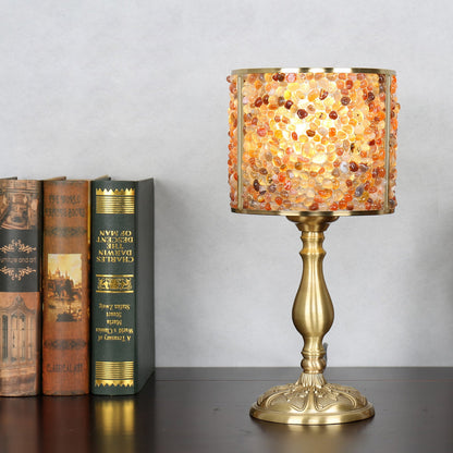 Contemporary Scandinavian Cylinder Striped Pellet Shard Disc Base Crystal Copper 1-Light Table Lamp For Bedroom