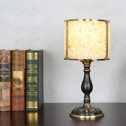 Contemporary Scandinavian Cylinder Striped Pellet Shard Disc Base Crystal Copper 1-Light Table Lamp For Bedroom