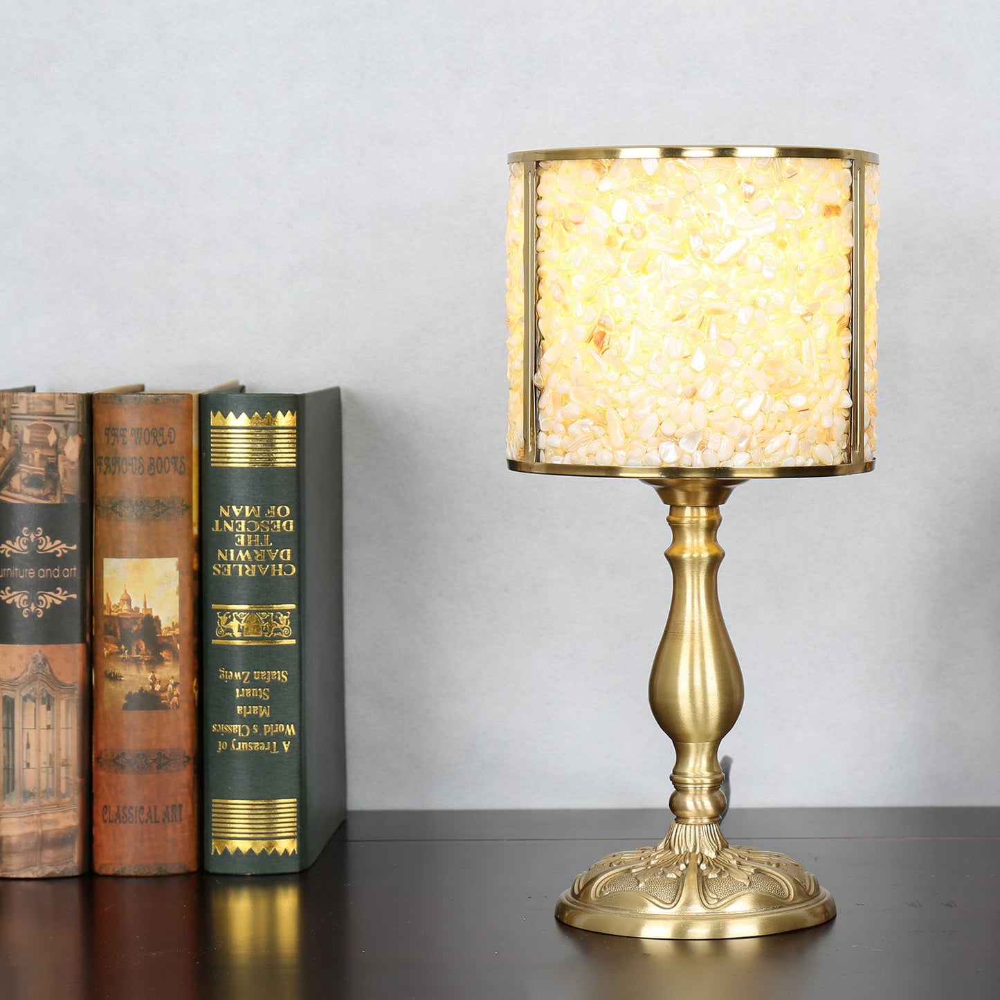 Contemporary Scandinavian Cylinder Striped Pellet Shard Disc Base Crystal Copper 1-Light Table Lamp For Bedroom