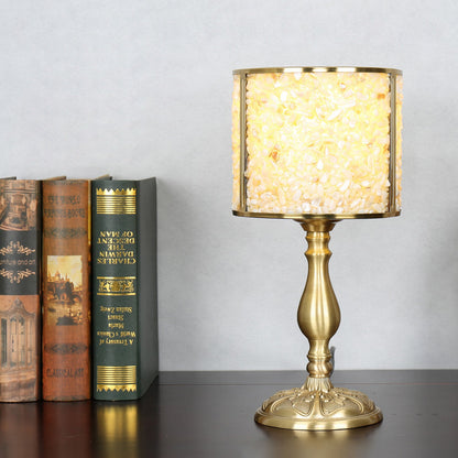 Contemporary Scandinavian Cylinder Striped Pellet Shard Disc Base Crystal Copper 1-Light Table Lamp For Bedroom