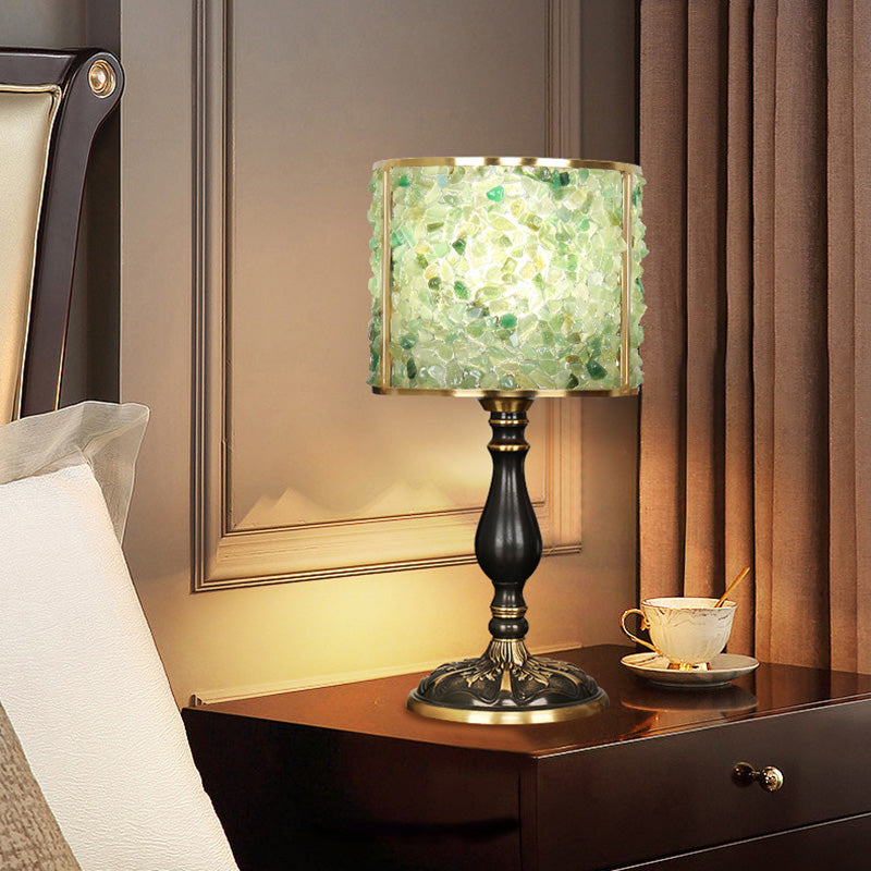 Contemporary Scandinavian Cylinder Striped Pellet Shard Disc Base Crystal Copper 1-Light Table Lamp For Bedroom