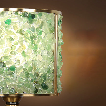 Contemporary Scandinavian Cylinder Striped Pellet Shard Disc Base Crystal Copper 1-Light Table Lamp For Bedroom
