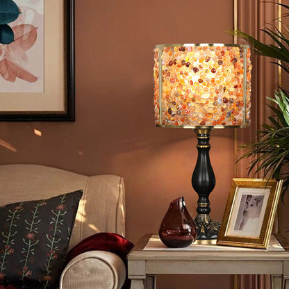 Contemporary Scandinavian Cylinder Striped Pellet Shard Disc Base Crystal Copper 1-Light Table Lamp For Bedroom