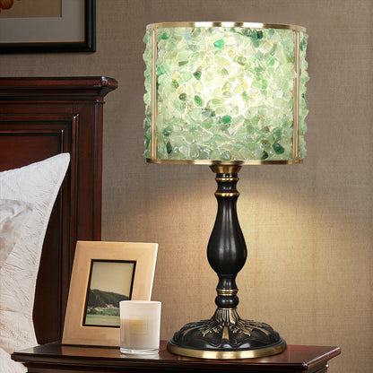 Contemporary Scandinavian Cylinder Striped Pellet Shard Disc Base Crystal Copper 1-Light Table Lamp For Bedroom