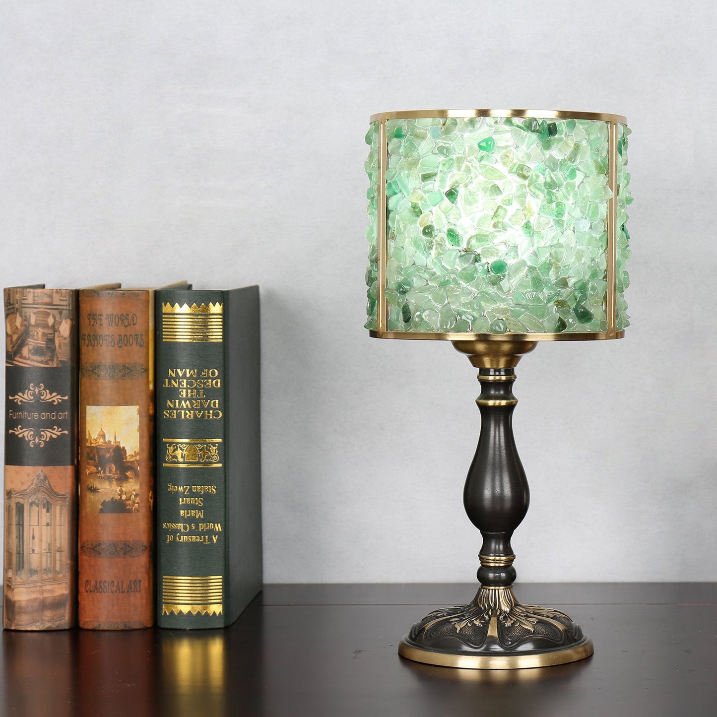 Contemporary Scandinavian Cylinder Striped Pellet Shard Disc Base Crystal Copper 1-Light Table Lamp For Bedroom
