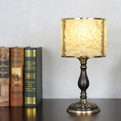Contemporary Scandinavian Cylinder Striped Pellet Shard Disc Base Crystal Copper 1-Light Table Lamp For Bedroom