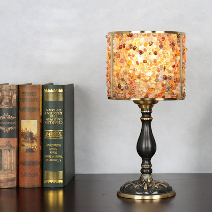 Contemporary Scandinavian Cylinder Striped Pellet Shard Disc Base Crystal Copper 1-Light Table Lamp For Bedroom
