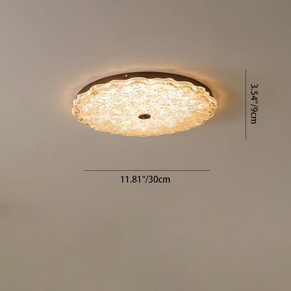Traditional Vintage Round Flower Gold Foil Iron Resin LED Semi-Flush Mount Ceiling Light For Living Room