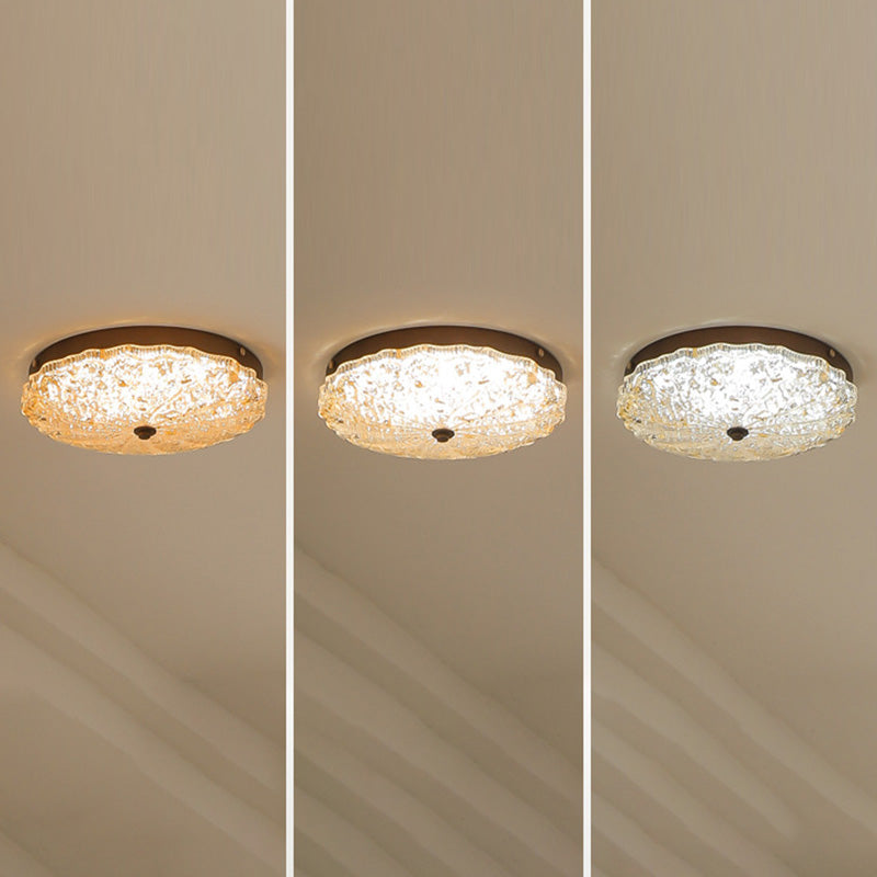 Traditional Vintage Round Flower Gold Foil Iron Resin LED Semi-Flush Mount Ceiling Light For Living Room